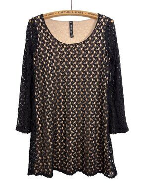 Design Lab Womens Long Sleeve Crochet Mini Dress Black Size XS